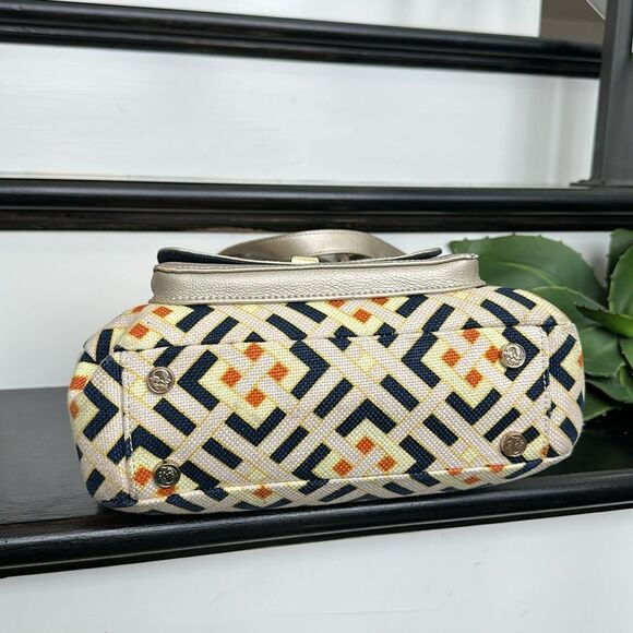 Spartina 449 genuine leather linen handbag tote shoulder purse, like new - Picture 10 of 11